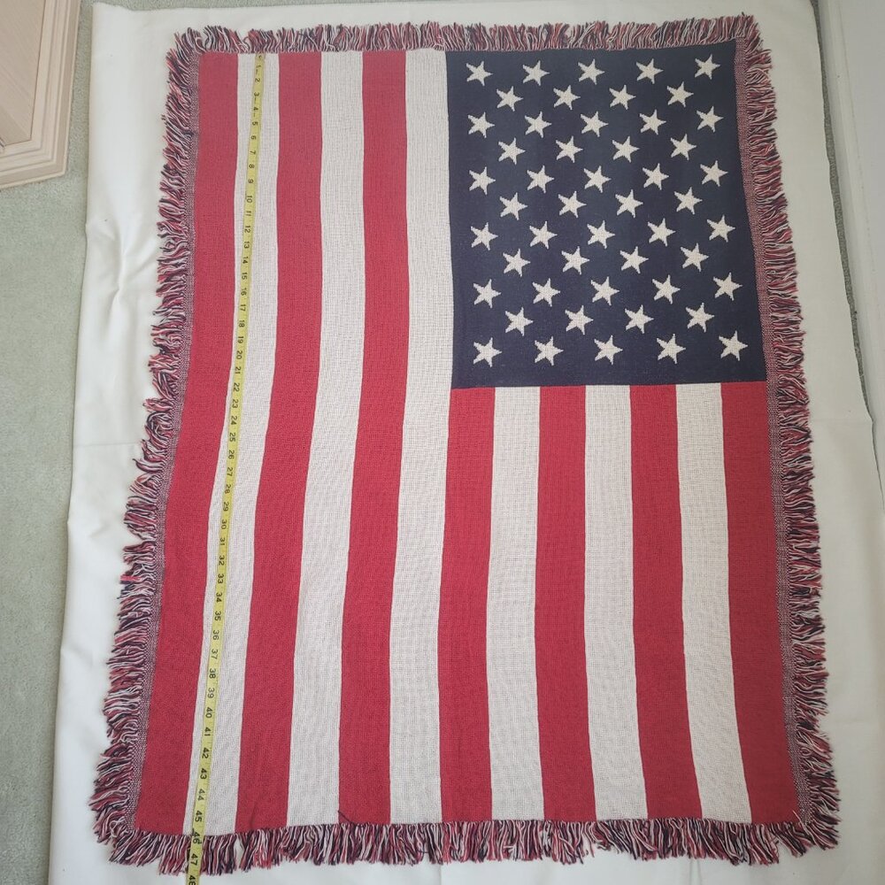 Classics Simply Country Cotton U.S. Flag Patriotic Afghan Throw Blanket 48x36 - Picture 7 of 9